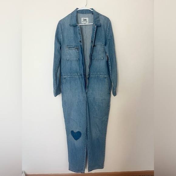 Free People X Lee Jumpsuit Union Alls Denim Heart Patch Bohemian Retro - Picture 6 of 11